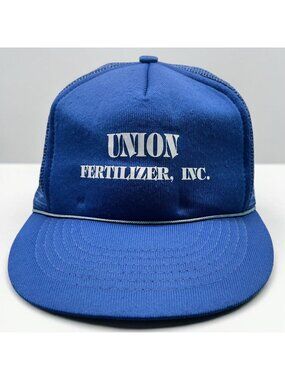 Union Fertilizer Snapback Trucker Hat Blue Mesh Baseball Cap Vintage Capital